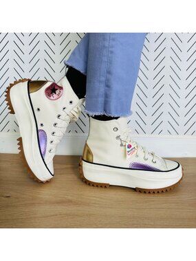 ❤️Converse Run Star Hike Hi Platform 9 Womens Shoes Beige Purple Sneaker A09796C